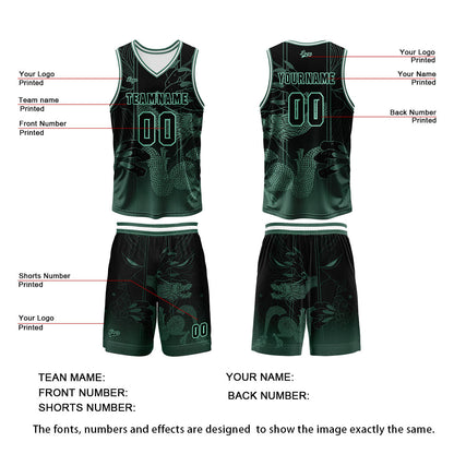 Benutzerdefinierte Grün Reversible Basketball Jersey Personalisierte Print Name Nummer Logo