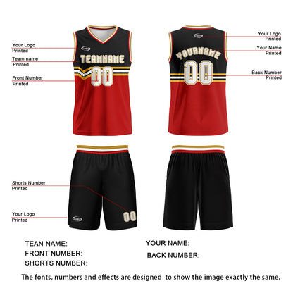 Benutzerdefinierter Schwarz Rot Gold Weiß Basketball Jersey Uniform Anzug gedruckt Ihr Logo Name Nummer