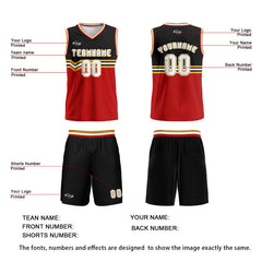 Benutzerdefinierter Schwarz Rot Gold Weiß Basketball Jersey Uniform Anzug gedruckt Ihr Logo Name Nummer
