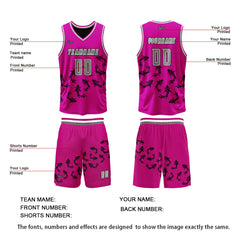 Benutzerdefinierte Pflaume Rosa Schwarz Reversible Basketball Jersey Personalisierte Print Name Nummer Logo