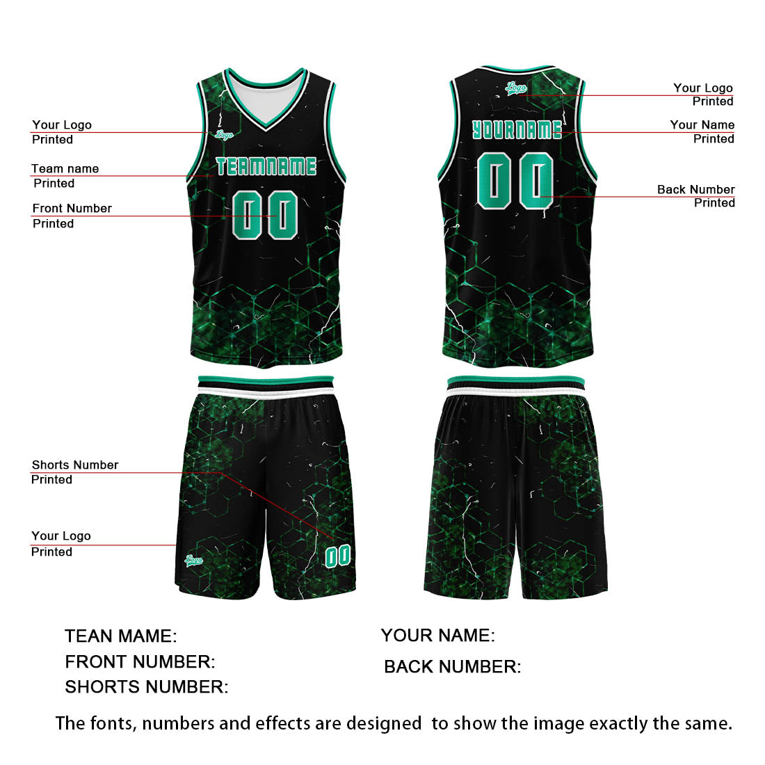 Benutzerdefinierter Grün Basketball Jersey Uniform Anzug gedruckt Ihr Logo Name Nummer