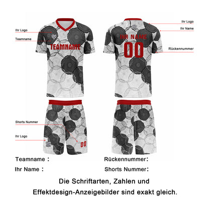 Benutzerdefinierte Weiß Rot Grau Trikots für Männer Frauen Personalisierte Fußball Uniformen für Erwachsene und Kind