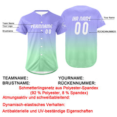 Benutzerdefiniert Helllila Hellgrün Personalisierter Baseball Jersey mit Farbverlauf Team Uniform mit Namen und Nummer