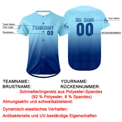 Benutzerdefiniert Hellblau Blau Personalisierter Baseball Jersey mit Farbverlauf Team Uniform mit Namen und Nummer