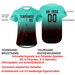 Benutzerdefiniert Cyan Braun Personalisierter Baseball Jersey mit Farbverlauf Team Uniform mit Namen und Nummer