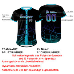 Benutzerdefiniert Schwarz Himmelblau Lila Personalisierter Baseball Jersey mit Farbverlauf Team Uniform mit Namen und Nummer