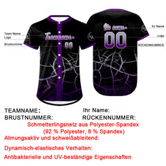 Benutzerdefiniert Schwarz Lila Grau Personalisierter Baseball Jersey mit Farbverlauf Team Uniform mit Namen und Nummer
