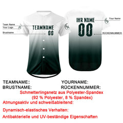 Benutzerdefiniert Weiß Dunkelgrün Personalisierter Baseball Jersey mit Farbverlauf Team Uniform mit Namen und Nummer