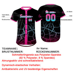 Benutzerdefiniert Schwarz Rosa Blau Personalisierter Baseball Jersey mit Farbverlauf Team Uniform mit Namen und Nummer