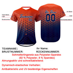 Benutzerdefiniert Orange Marine Personalisierter Baseball Jersey mit Farbverlauf Team Uniform mit Namen und Nummer