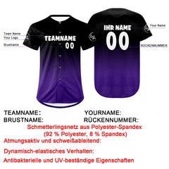 Benutzerdefiniert Schwarz Lila Personalisierter Baseball Jersey mit Farbverlauf Team Uniform mit Namen und Nummer