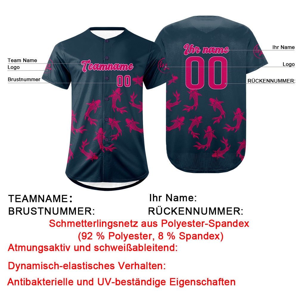 Benutzerdefiniert Dunkelblau Hellrosa Personalisierter Baseball Jersey mit Farbverlauf Team Uniform mit Namen und Nummer