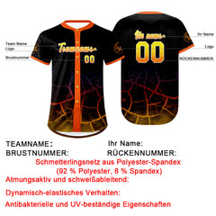 Benutzerdefiniert Schwarz Orange Gelb Personalisierter Baseball Jersey mit Farbverlauf Team Uniform mit Namen und Nummer