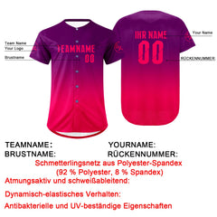 Benutzerdefiniert Lila Fuchsia Personalisierter Baseball Jersey mit Farbverlauf Team Uniform mit Namen und Nummer