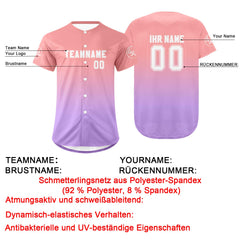 Benutzerdefiniert Rosa Lichtlila Personalisierter Baseball Jersey mit Farbverlauf Team Uniform mit Namen und Nummer