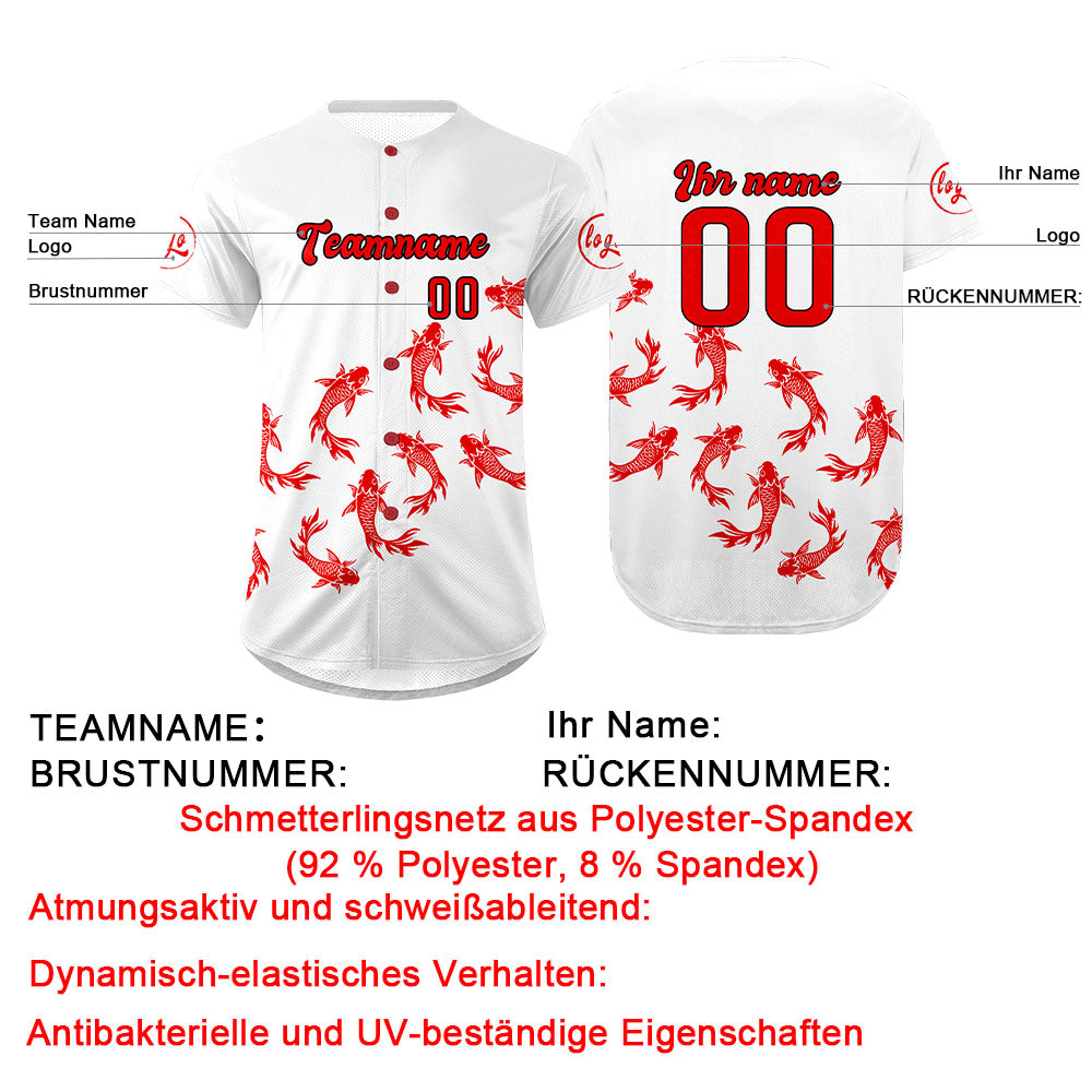 Benutzerdefiniert Weiß Rot Personalisierter Baseball Jersey mit Farbverlauf Team Uniform mit Namen und Nummer