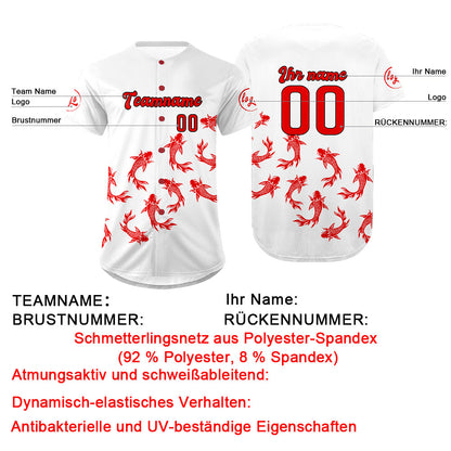 Benutzerdefiniert Weiß Rot Personalisierter Baseball Jersey mit Farbverlauf Team Uniform mit Namen und Nummer