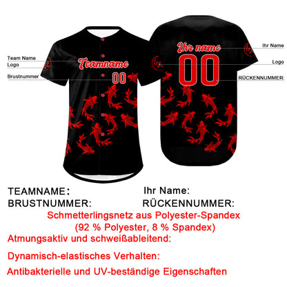 Benutzerdefiniert Schwarz Rot Personalisierter Baseball Jersey mit Farbverlauf Team Uniform mit Namen und Nummer