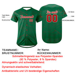 Benutzerdefiniert Kelly Grün Rot Personalisierter Baseball Jersey mit Farbverlauf Team Uniform mit Namen und Nummer