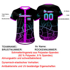 Benutzerdefiniert Schwarz Helllila Personalisierter Baseball Jersey mit Farbverlauf Team Uniform mit Namen und Nummer