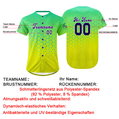Benutzerdefiniert Grün Gelb Personalisierter Baseball Jersey mit Farbverlauf Team Uniform mit Namen und Nummer