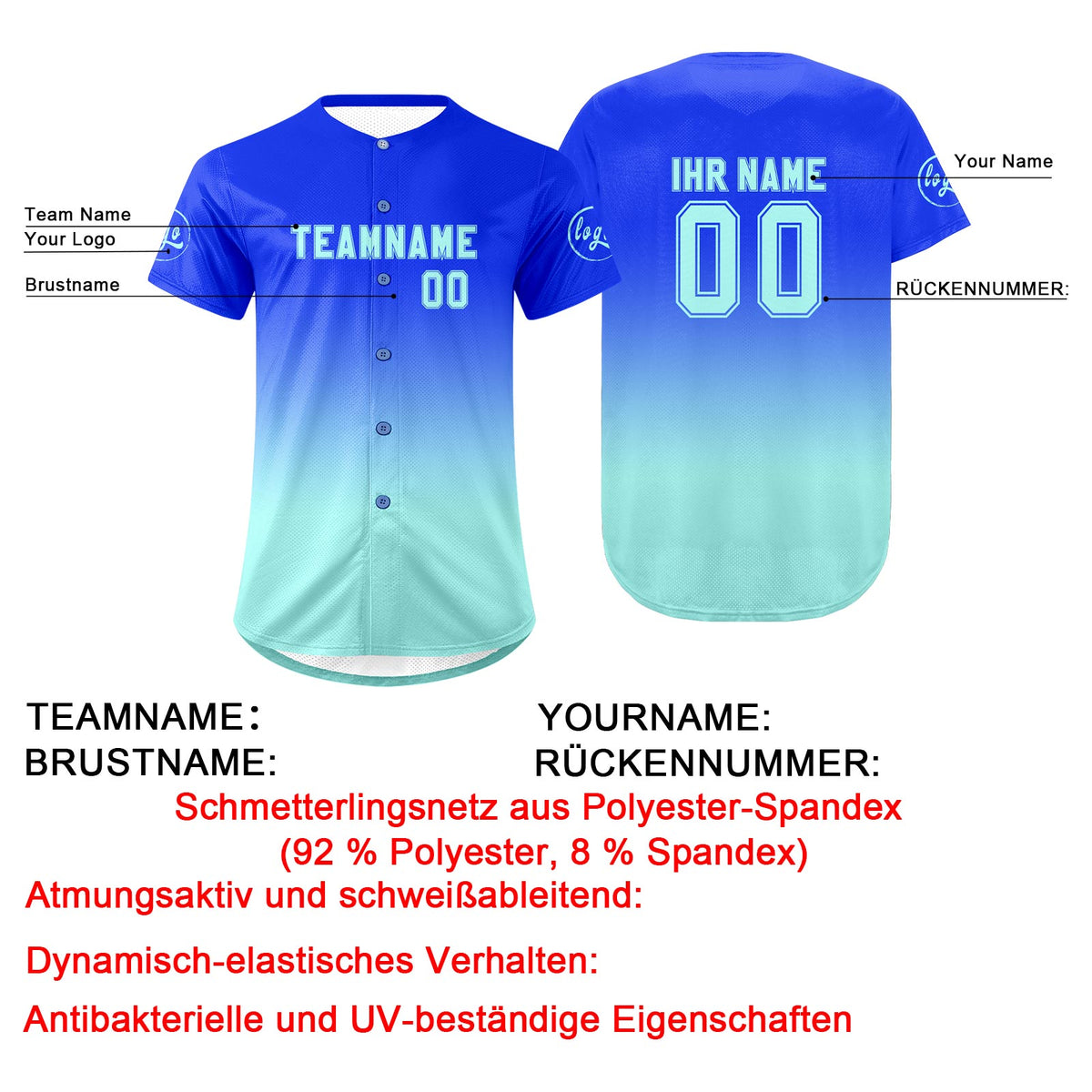 Benutzerdefiniert Dunkelblau Blau Personalisierter Baseball Jersey mit Farbverlauf Team Uniform mit Namen und Nummer