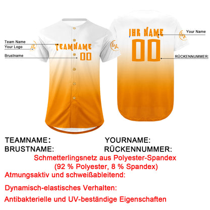 Benutzerdefiniert Weiß Orange Personalisierter Baseball Jersey mit Farbverlauf Team Uniform mit Namen und Nummer