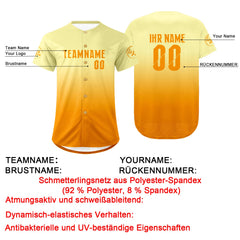 Benutzerdefiniert Hellgelb Orange Personalisierter Baseball Jersey mit Farbverlauf Team Uniform mit Namen und Nummer