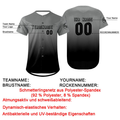 Benutzerdefiniert Grau Schwarz Personalisierter Baseball Jersey mit Farbverlauf Team Uniform mit Namen und Nummer