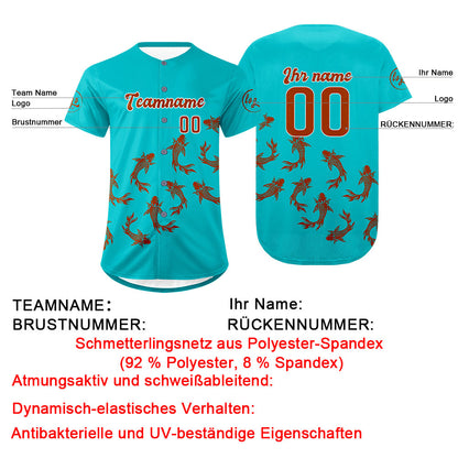 Benutzerdefiniert Cyan Orange Personalisierter Baseball Jersey mit Farbverlauf Team Uniform mit Namen und Nummer