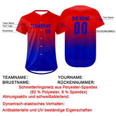 Benutzerdefiniert Rot Blau Personalisierter Baseball Jersey mit Farbverlauf Team Uniform mit Namen und Nummer