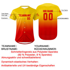Benutzerdefiniert Gelb Rot Personalisierter Baseball Jersey mit Farbverlauf Team Uniform mit Namen und Nummer