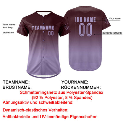 Benutzerdefiniert Braun Lila Personalisierter Baseball Jersey mit Farbverlauf Team Uniform mit Namen und Nummer