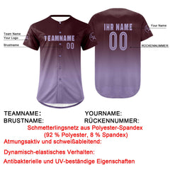 Benutzerdefiniert Braun Lila Personalisierter Baseball Jersey mit Farbverlauf Team Uniform mit Namen und Nummer