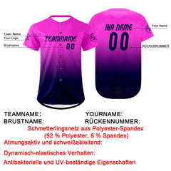 Benutzerdefiniert Lila Marine Personalisierter Baseball Jersey mit Farbverlauf Team Uniform mit Namen und Nummer