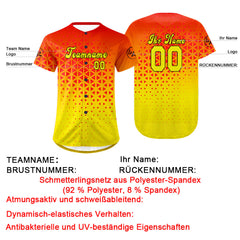 Benutzerdefiniert Rot Gelb Personalisierter Baseball Jersey mit Farbverlauf Team Uniform mit Namen und Nummer