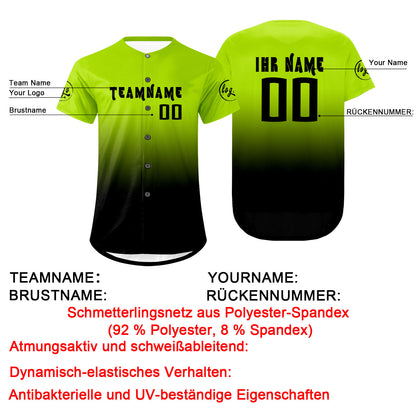 Benutzerdefiniert Hell Cyan Schwarz Personalisierter Baseball Jersey mit Farbverlauf Team Uniform mit Namen und Nummer