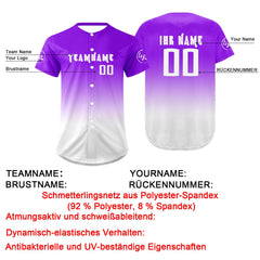 Benutzerdefiniert Lila Weiß Personalisierter Baseball Jersey mit Farbverlauf Team Uniform mit Namen und Nummer