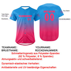 Benutzerdefiniert Blau Fuchsien Personalisierter Baseball Jersey mit Farbverlauf Team Uniform mit Namen und Nummer