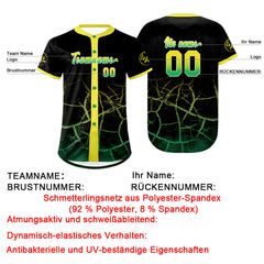 Benutzerdefiniert Schwarz Gelb Grün Personalisierter Baseball Jersey mit Farbverlauf Team Uniform mit Namen und Nummer
