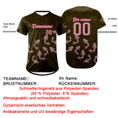 Benutzerdefiniert Olivengrün Lichtrosa Personalisierter Baseball Jersey mit Farbverlauf Team Uniform mit Namen und Nummer