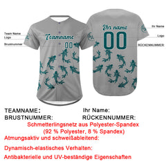 Benutzerdefiniert Grau Türkis Personalisierter Baseball Jersey mit Farbverlauf Team Uniform mit Namen und Nummer