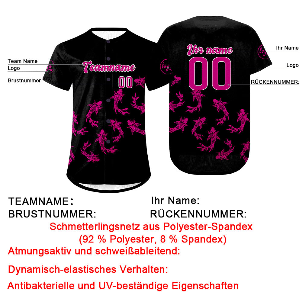 Benutzerdefiniert Schwarze Rose Rosa Personalisierter Baseball Jersey mit Farbverlauf Team Uniform mit Namen und Nummer