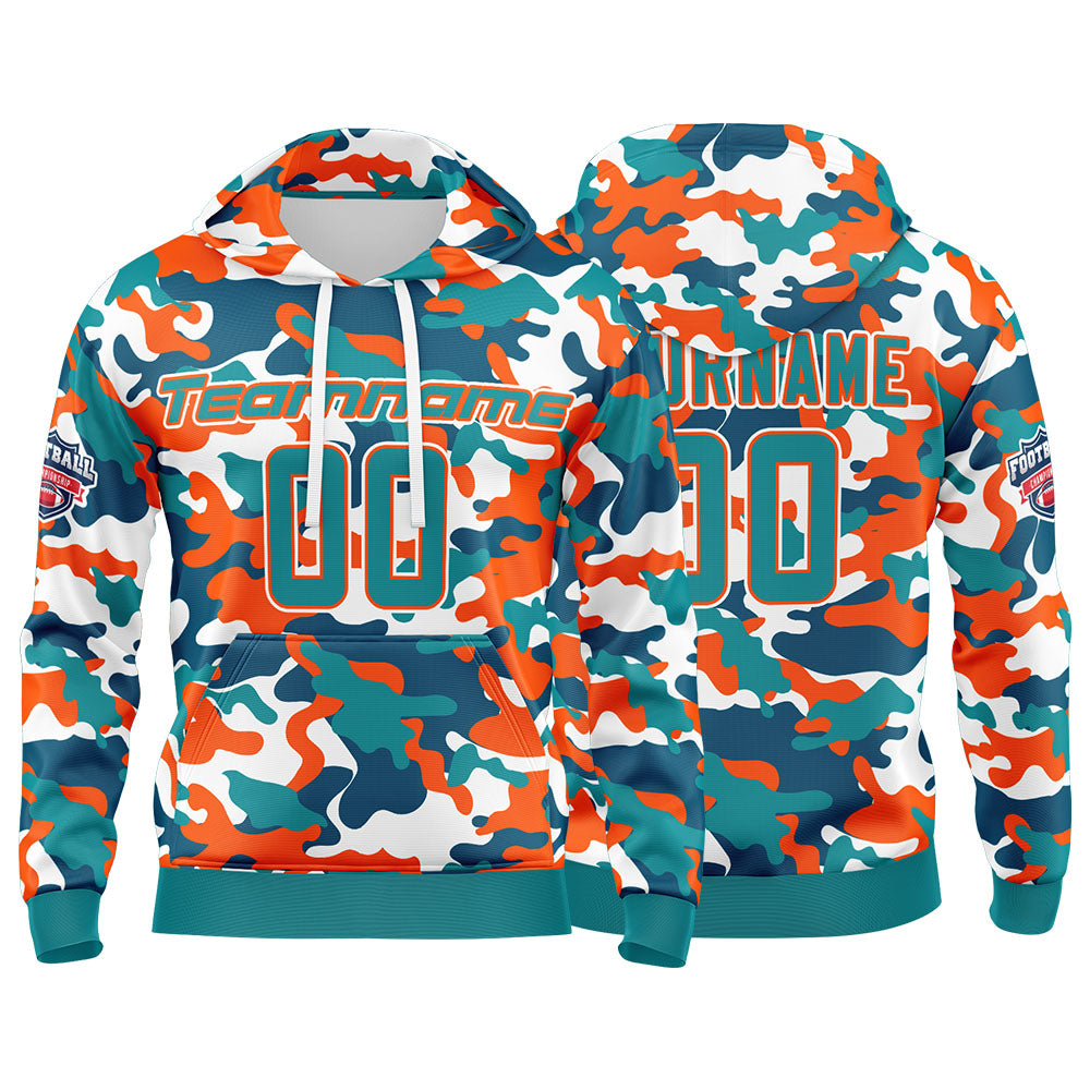Benutzerdefinierter Sweatshirt-Hoodie für Mann, Frau, Mädchen, Junge. Drucken Sie Ihr Logo, Ihren Namen und Ihre Nummer Aqua-Orange