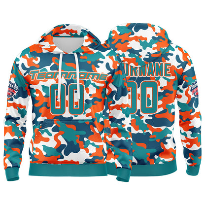 Benutzerdefinierter Sweatshirt-Hoodie für Mann, Frau, Mädchen, Junge. Drucken Sie Ihr Logo, Ihren Namen und Ihre Nummer Aqua-Orange