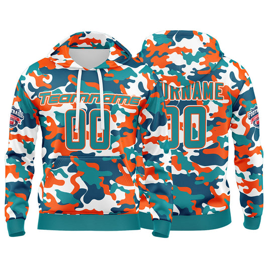Benutzerdefinierter Sweatshirt-Hoodie für Mann, Frau, Mädchen, Junge. Drucken Sie Ihr Logo, Ihren Namen und Ihre Nummer Aqua-Orange