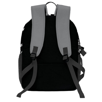 Personalisierter Basketball - und Fußballrucksack in Schwarz & Grau und Weiß mit Spielernamen & Nummern und Teamlogo #BP-0919-0002