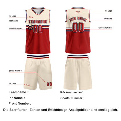 Benutzerdefinierter Beige Rot Blau Basketball Jersey Uniform Anzug gedruckt Ihr Logo Name Nummer