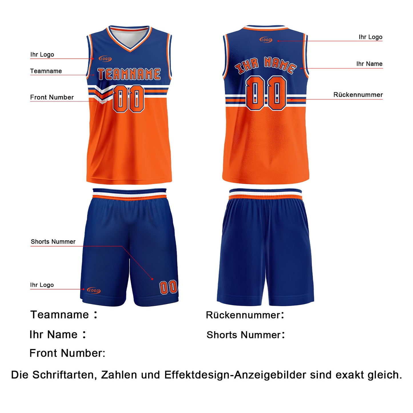 Benutzerdefinierter Blau Orange Weiß Basketball Jersey Uniform Anzug gedruckt Ihr Logo Name Nummer