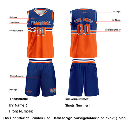 Benutzerdefinierter Blau Orange Weiß Basketball Jersey Uniform Anzug gedruckt Ihr Logo Name Nummer